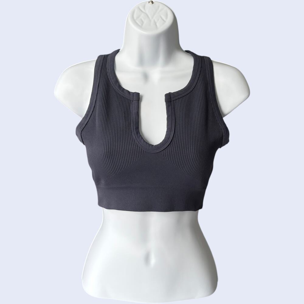 Unbranded Ribbed Notch-Front Crop Tank Top Gray Seamless Stretch Brami Y2K